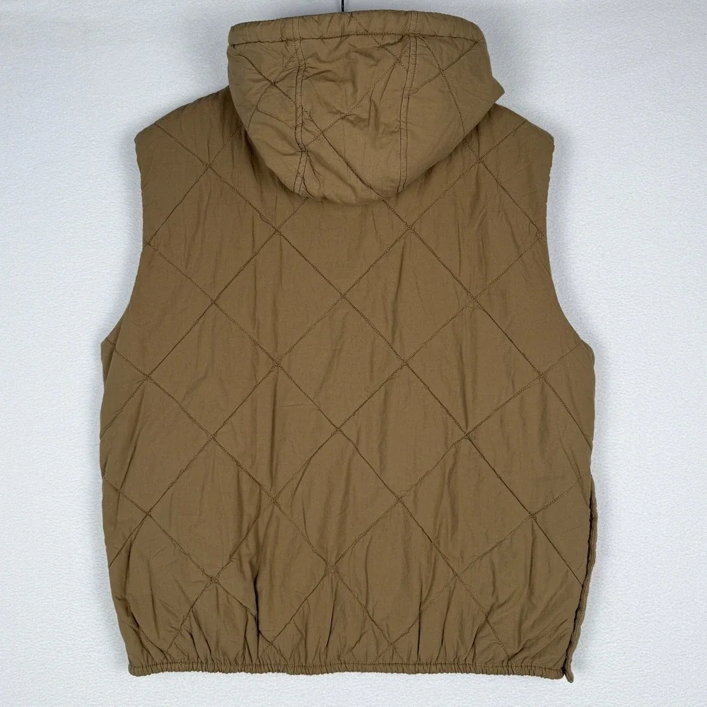 Carbon2Cobalt Beachstone Vest Womens L Camel Brown Quilted Hooded Snap Vent